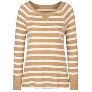 NWT‎ Old Navy Striped Thermal Top Women's L Tan Beige Waffle Knit Long Sleeve